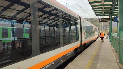 Train platform reflection, Departure lounge for see Airplane, view from air.. Stock Photos