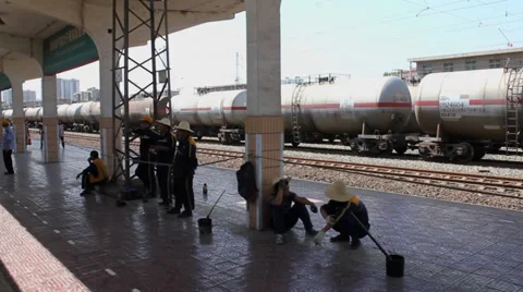 Train platform seeing form  speeding train,china. Stock Footage 35878435