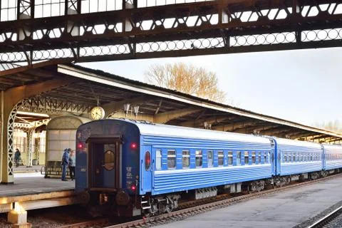 The train is on the platform of Vitebsk station Stock Photos