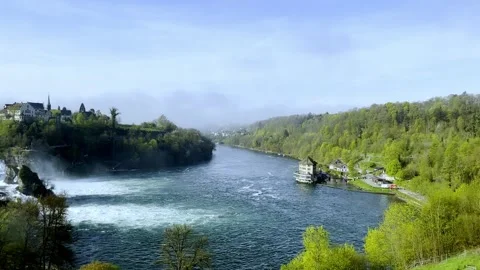 Train Point of View over Rhine Falls with the Castle Laufen at Neuhausen Video stock 241808685