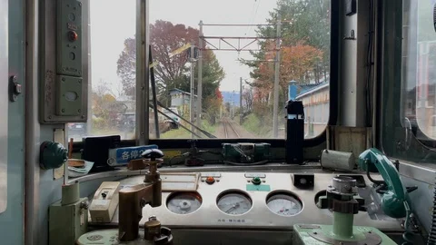 Train POV from drivers cabin in Fuji highlands Japan Vídeo Stock 98406997