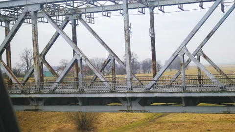 Train POV on old bridge in 4k slow motion 60fps Stock Footage 124060040