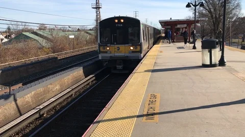 Train Pulling into station Stock Footage 120650001