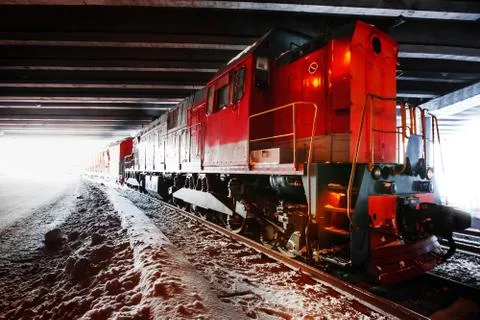 Train pulling into a tunnel Foto stock