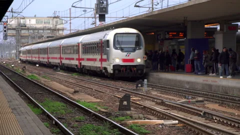 Train pulls into italian station, Bologna Italy Stock Footage 141701059