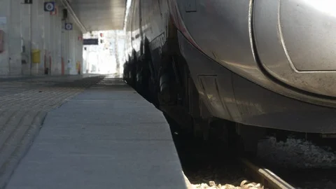 Train Pulls Slowly into Station, Venezia (Flat Profile) Stock Footage 99224768