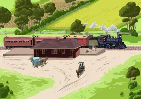Train Pulls Into Station Illustrazione stock