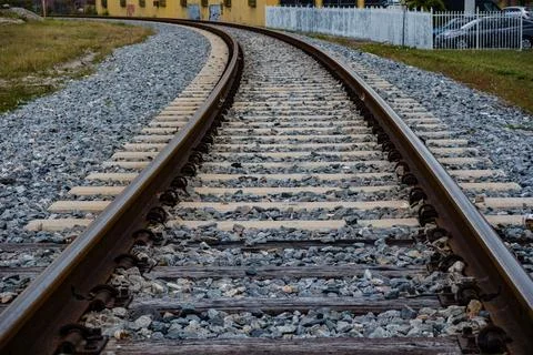 Train rail track in perspective Stock Photos