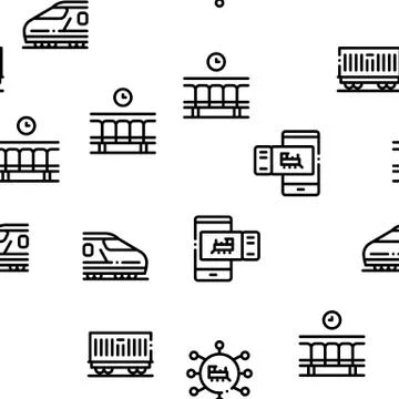 Train Rail Transport Seamless Pattern Vector Stock Illustration