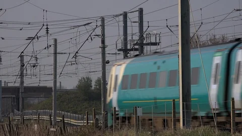 Train rail on west coast line England 4k UK Stock-Footage 106545301