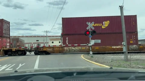 Train at Railroad Crossing Stock Footage 230024025