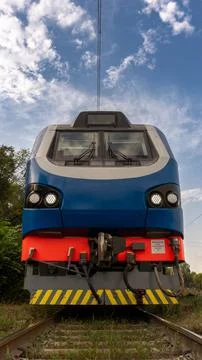 Train on the railroad, front view Stock Photos