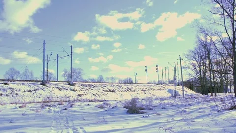 Train on railroad moving from left to right Stock Footage 72869089