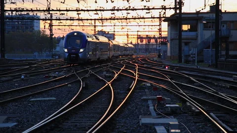 Train at railroad station Stock Footage 134129237