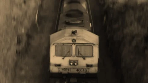 Train on Railroad track Stock Footage 33779326