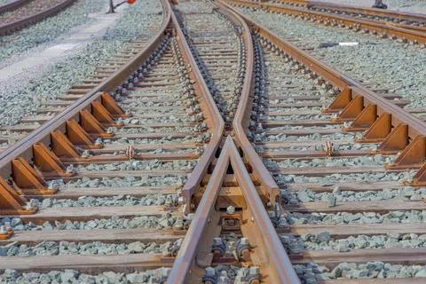 Train railroad tracks intersection close up Photos