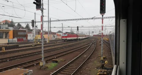Train on the railroads, window view Stock Footage 142410506