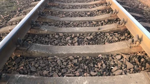 Train rails and infrastructure in a city Stock Footage 89004578