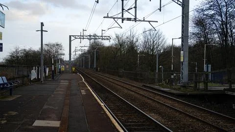 Train rails. Empty train station and rails Stock Photos