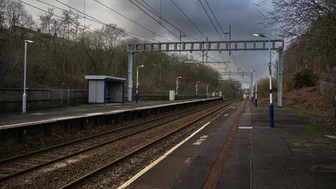 Train rails. Empty train station and rails Stock Photos