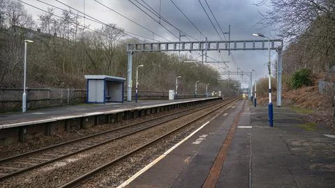 Train rails. Empty train station and rails Stock Photos