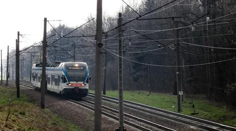 Train on the rails Foto stock