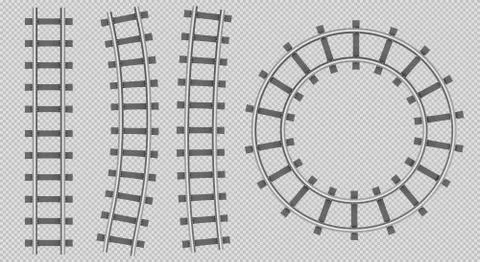 Train rails top view, straight, curve, round path Illustrazione stock