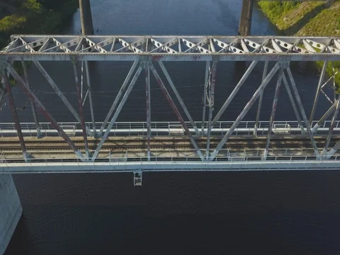 Train On Railway Bridge Stock Footage 79498284