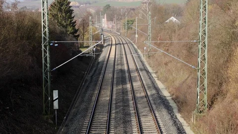 Train on a railway line Stock Footage 103801523