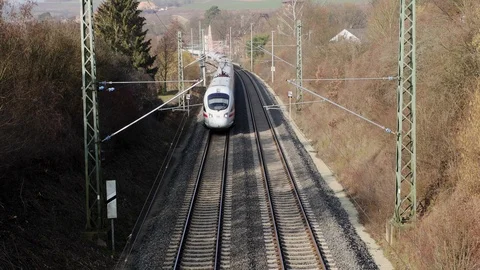 Train on a railway line Stock Footage 103801946