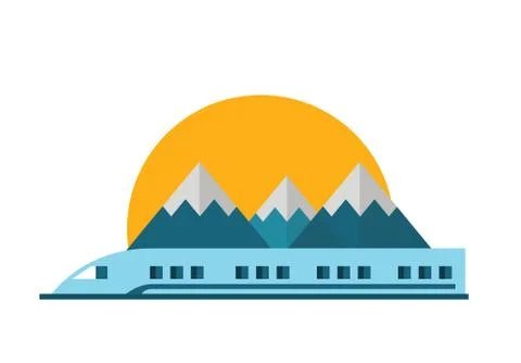 Train, Railway with mountain landscape. Stock Illustration