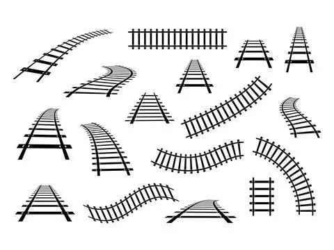 Train railway road set. Stock Illustration