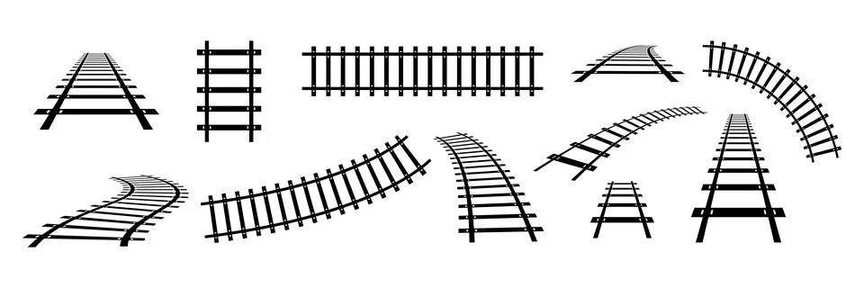 Train railway road set. Stock Illustration