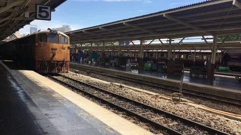 Train at railway station Stock Footage 75620227