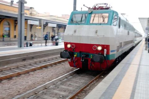 Train on railway station Stock Photos