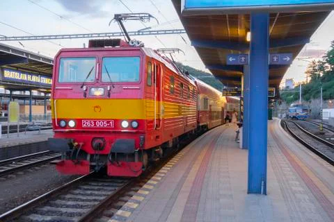 Train on railway station Stock Photos