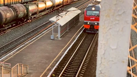 Train on the railway, sunset Video stock 144775438