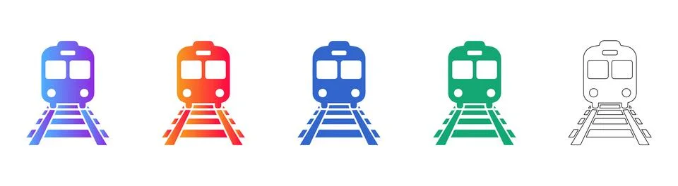 Train on Railway Track Icon Set Stock Illustration