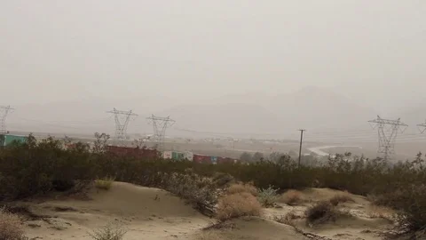 Train in the Rain in Palm Desert Stock Footage 82447142