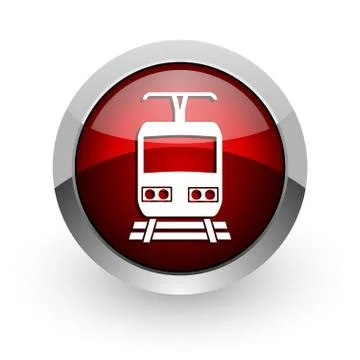 Train red circle web glossy icon. Illustration