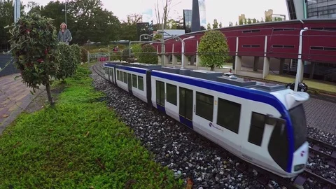 Train replica passing by, slow mo Stock Footage 76749154