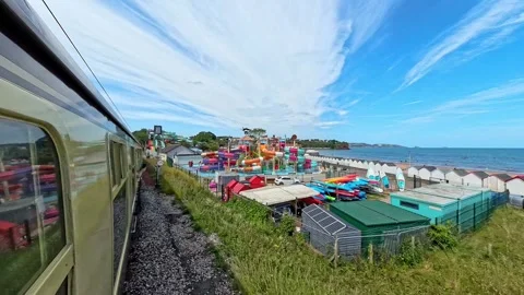 Train ride along the coast Video stock 280362367