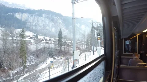 Train ride to Lauterbrunnen, Jungfrau region, Bernese Oberland, Swiss Alps, Stock Footage