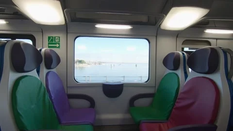 Train ride, passenger looking out the window Stock Footage 153601171
