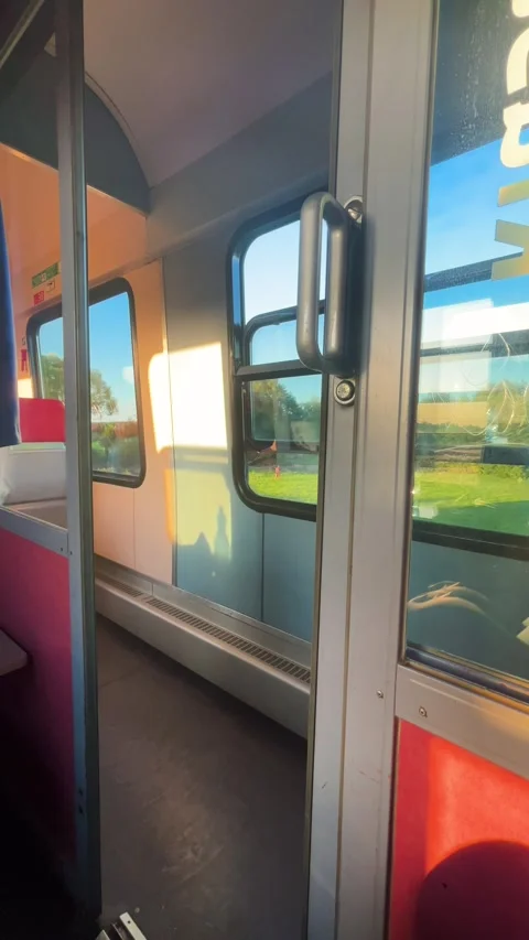 A train ride. The shadow of a mother with a small child on the wall of a train. 動画素材 318970651