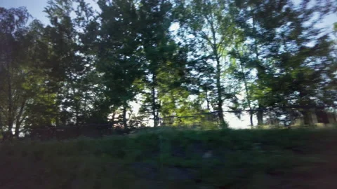 Train ride, the sun's rays sparkling between the trees Stock Footage 163390275