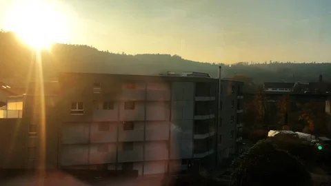 Train ride at sunset Stock Footage 98484235