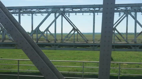 Train Ride View of a Bridge - A Scenic Railway Journey Across the River in .. Stockbeeldmateriaal 279376377