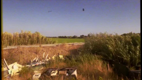 Train Ride Window View Countryside Old Retro 16mm Film Texture Video stock 256679875