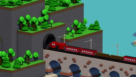 The train rides on the bridge against the background of the lighthouse Stock Footage 229498947